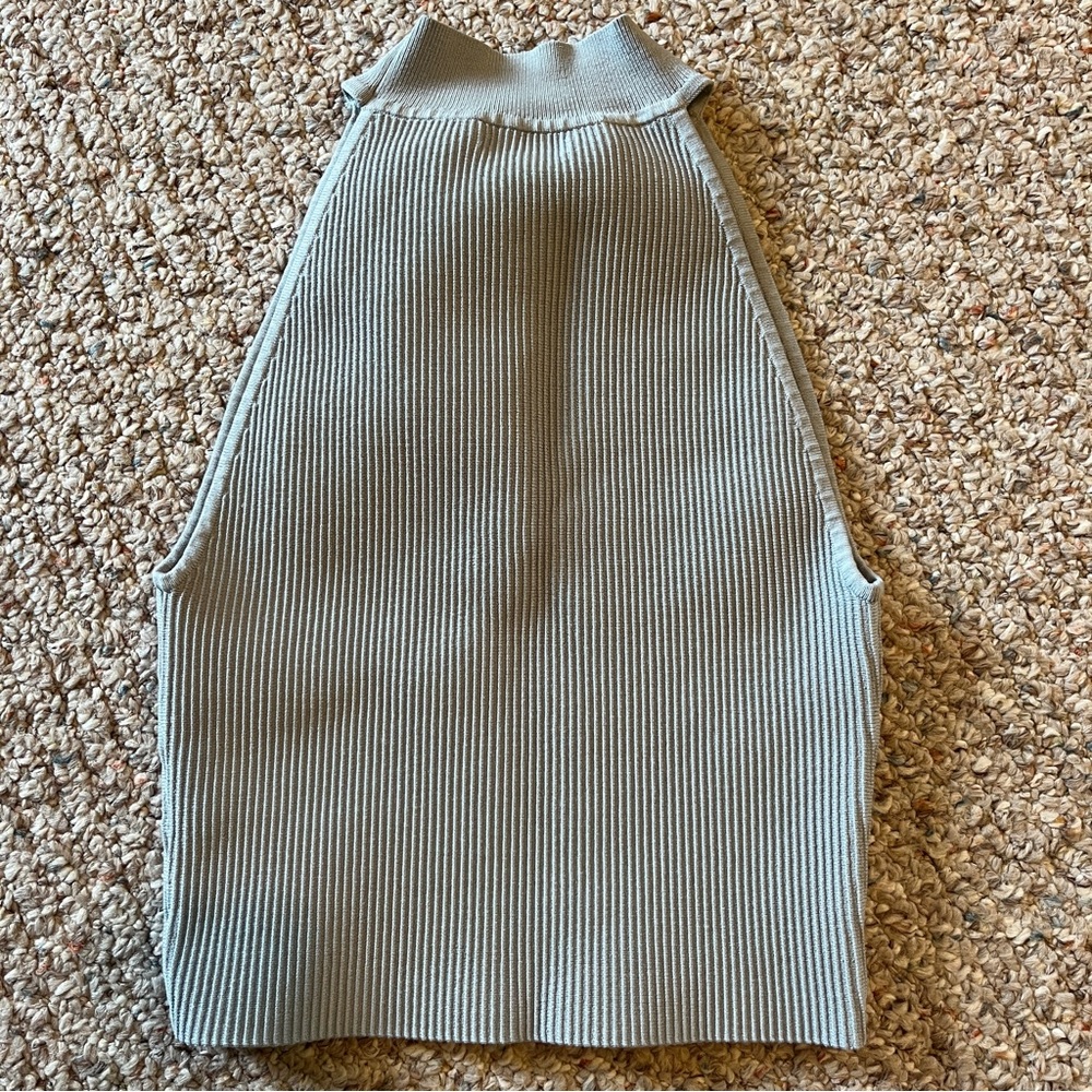 Aritzia Babaton Sculpt Knit Mock Neck Cropped Halter Top Cement Blue medium - Picture 4 of 4